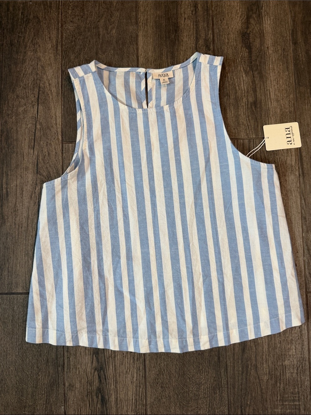 a.n.a Cotton Linen Blend Blue & White Stripe Sleeveless Tank